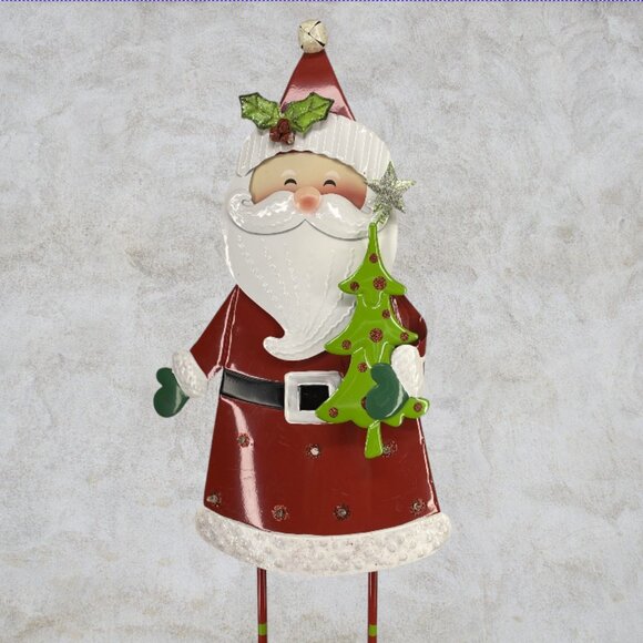 LIGHTED SANTA DECORATION -- Flashing LED Santa, Lightweight Metal, Christmas - Picture 3 of 7